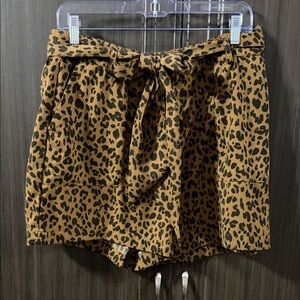 a new day Leopard Print High-Waist Tie-Belt Shorts - Brown/Black